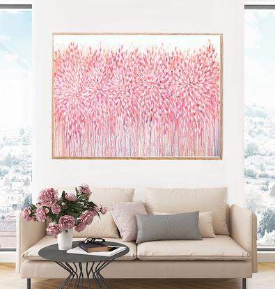 Modern pink abstract art, large statement artwork for home interiors