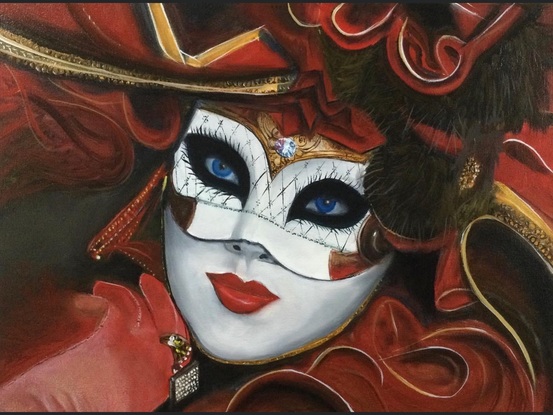 Female Masquerade, Italian lady in Masquerade on red colours