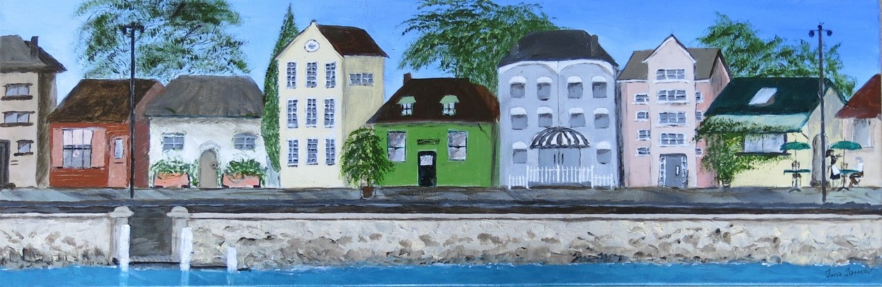 (CreativeWork) Houses by the Bay by Tina Farrow. Acrylic. Shop online at Bluethumb.