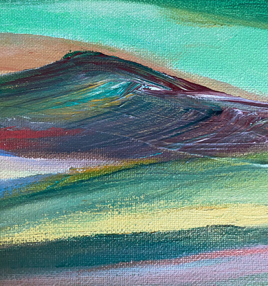 A semi-abstract expressive painting. Acrylics and metallic on canvas. Depicting a flowing vista of mountain ranges signifying  the Great Dividing Range of  Australia