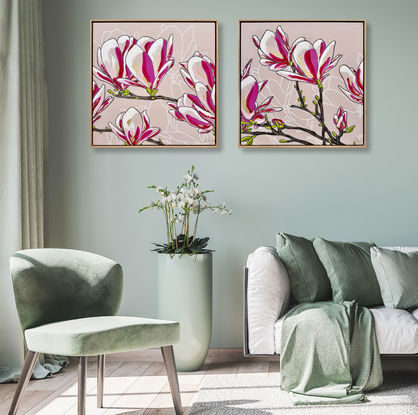 beautiful magnolia branches with blossoms