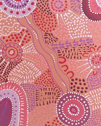 Pink, purple, and apricot coloured Aboriginal painting