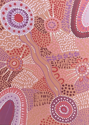 Pink, purple, and apricot coloured Aboriginal painting