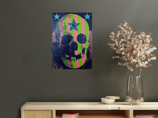 A skull portrait in pop art style.