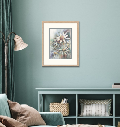 Watercolour painting of Flannel Flowers looking at them from above