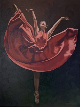 A ballet dancer in a red dress.