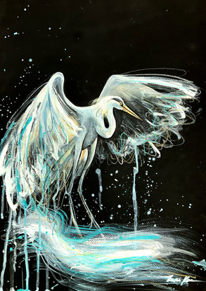 Egret painting on paper