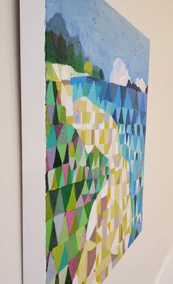 Colourful abstract of Caves Beach using pattern and geometric designs 