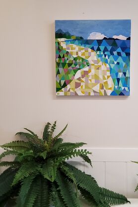 Colourful abstract of Caves Beach using pattern and geometric designs 