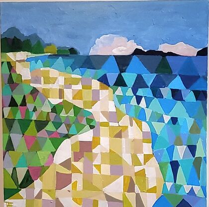 Colourful abstract of Caves Beach using pattern and geometric designs 