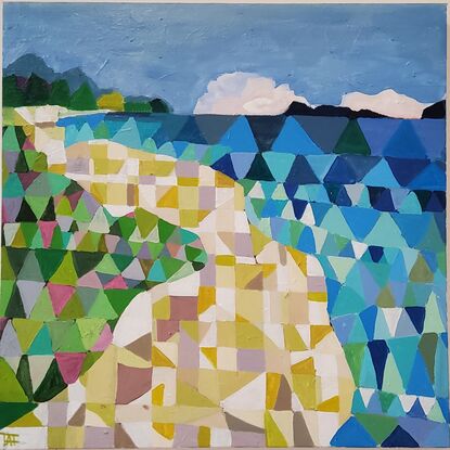 Colourful abstract of Caves Beach using pattern and geometric designs 