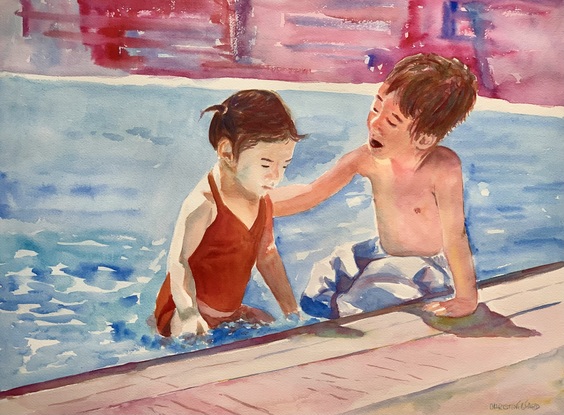 Young kids in a pool.