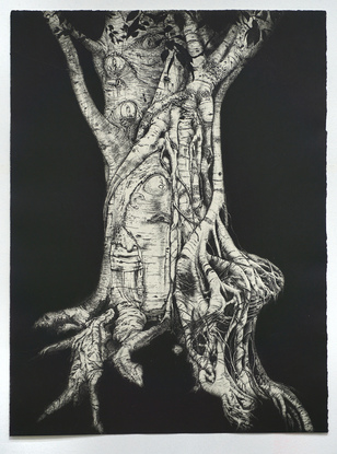 a print of two entwined trees.