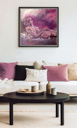 Reclined female nude in Magenta tones.