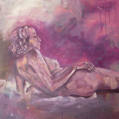 Reclined female nude in Magenta tones.