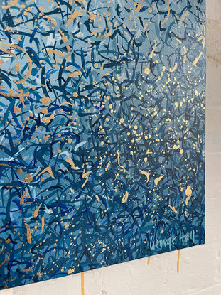 Gold Blue Water Dance blue abstract painting