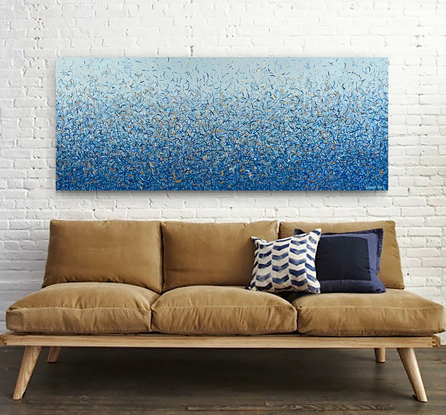 Gold Blue Water Dance blue abstract painting