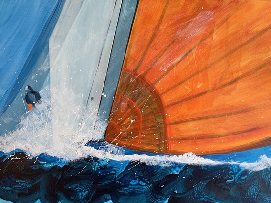 Orange Spinnaker in wild waves