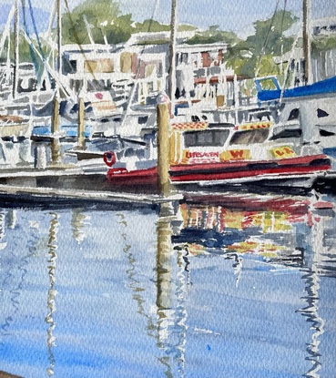 Bar side view of the Cullen Bay harbour and boats.