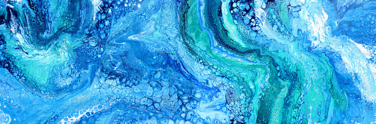 ABSTRACT painting that gives the impression of soothing ocean waves lapping in to soft sandy shore.  The intricate mosaic pattern within the tonal blue hues and the glimmering adds added interest and intrigue the close one gets to the painting.