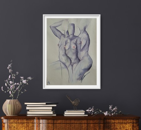 Female form, nude, group drawn from the model. Pastel in soft flesh tones.