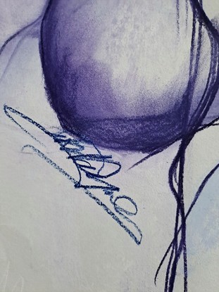 Abstracted reclining nude, female group in blue and lavender tones. The drawing is in soft pastel on paper.