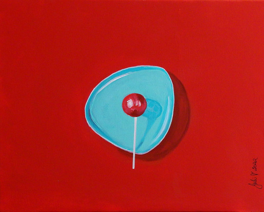 gorgeous yummy red lollipop on a minty green dish!