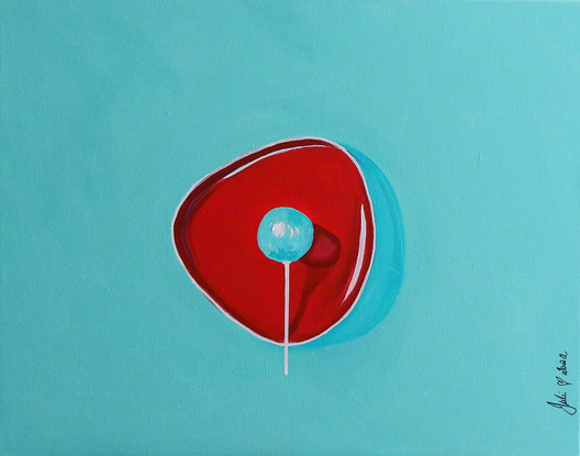 Yummy Mint Green Lollipop on Red Dish!