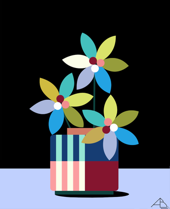 Earthy geometric flowers in a retro vase