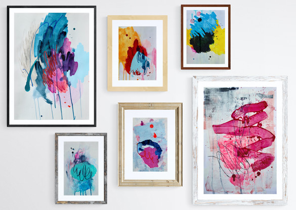 6 colourful abstract works on paper (various sizes)