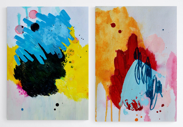 6 colourful abstract works on paper (various sizes)