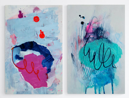 6 colourful abstract works on paper (various sizes)