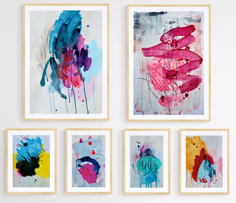 6 colourful abstract works on paper (various sizes)