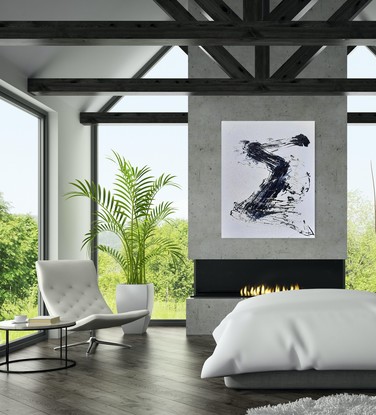 Minimalist black and white Asian inspired, modern, abstract painting