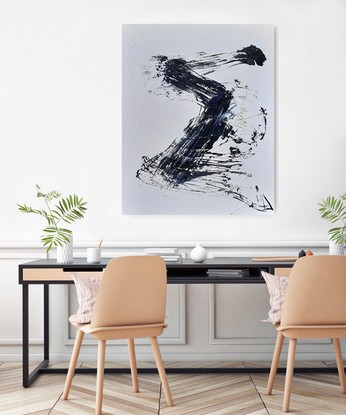 Minimalist black and white Asian inspired, modern, abstract painting