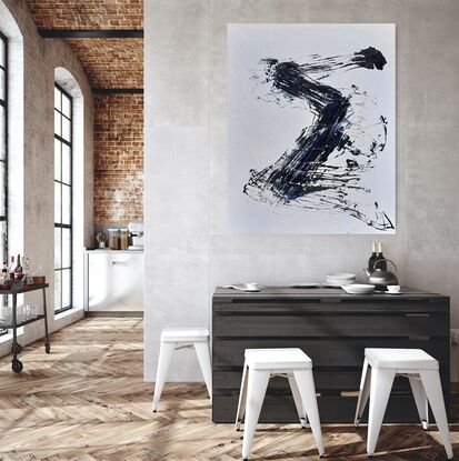 Minimalist black and white Asian inspired, modern, abstract painting