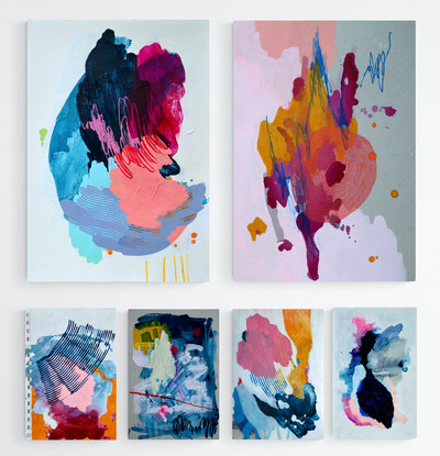 Six colourful abstract works on paper (various sizes)