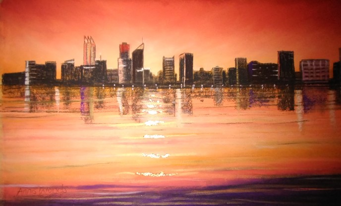 Perth City Sunset Skyline and Swan River 