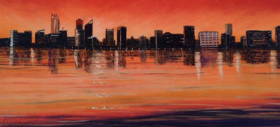 Perth City Sunset Skyline and Swan River 