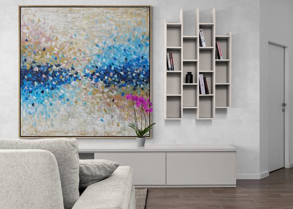 This piece is a beach scape abstract with calming natural colours to help you relax. 