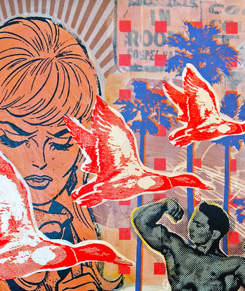 A screen-printed romance collage in pop art style