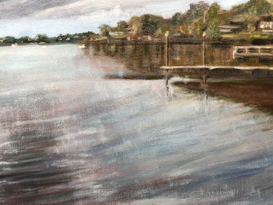 Riverside, landscape painting with the sky and clouds.