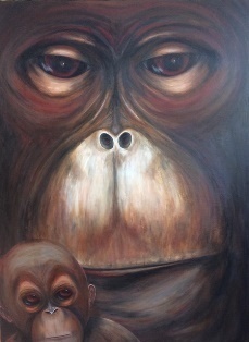 A painting of a mother's Love.  orangutans share 97% of the same DNA as us. 