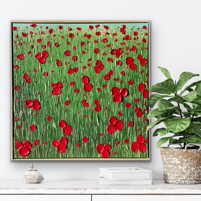 Orange pink  and colourful textured floral painting 