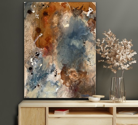 Abstract - Paynes grey and burnt umber hues with lots of mark making, visual texture , subtle and hard edges. 