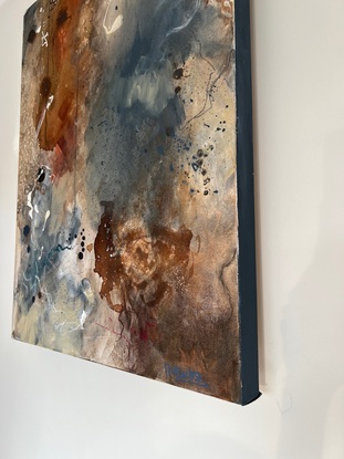 Abstract - Paynes grey and burnt umber hues with lots of mark making, visual texture , subtle and hard edges. 