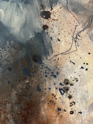 Abstract - Paynes grey and burnt umber hues with lots of mark making, visual texture , subtle and hard edges. 