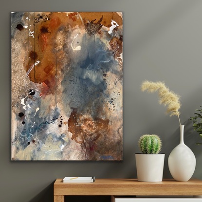 Abstract - Paynes grey and burnt umber hues with lots of mark making, visual texture , subtle and hard edges. 