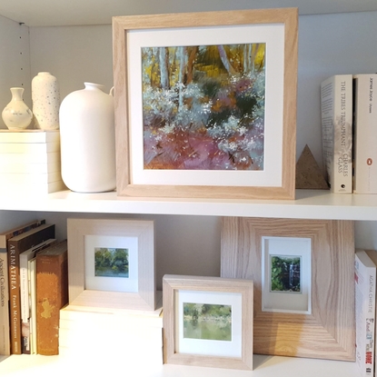 small original landscape painting in simple warm palette featuring white Australian wildblossoms. By Victoria Collins.