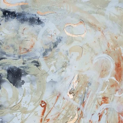 large landscape of a shell. inspired by a shell. abstract in copper, ochre, cream and black